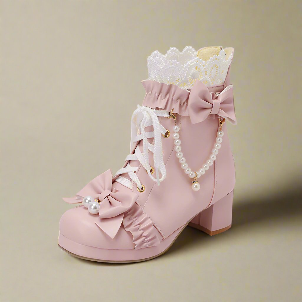 Buy boots with delicate bow and beads.