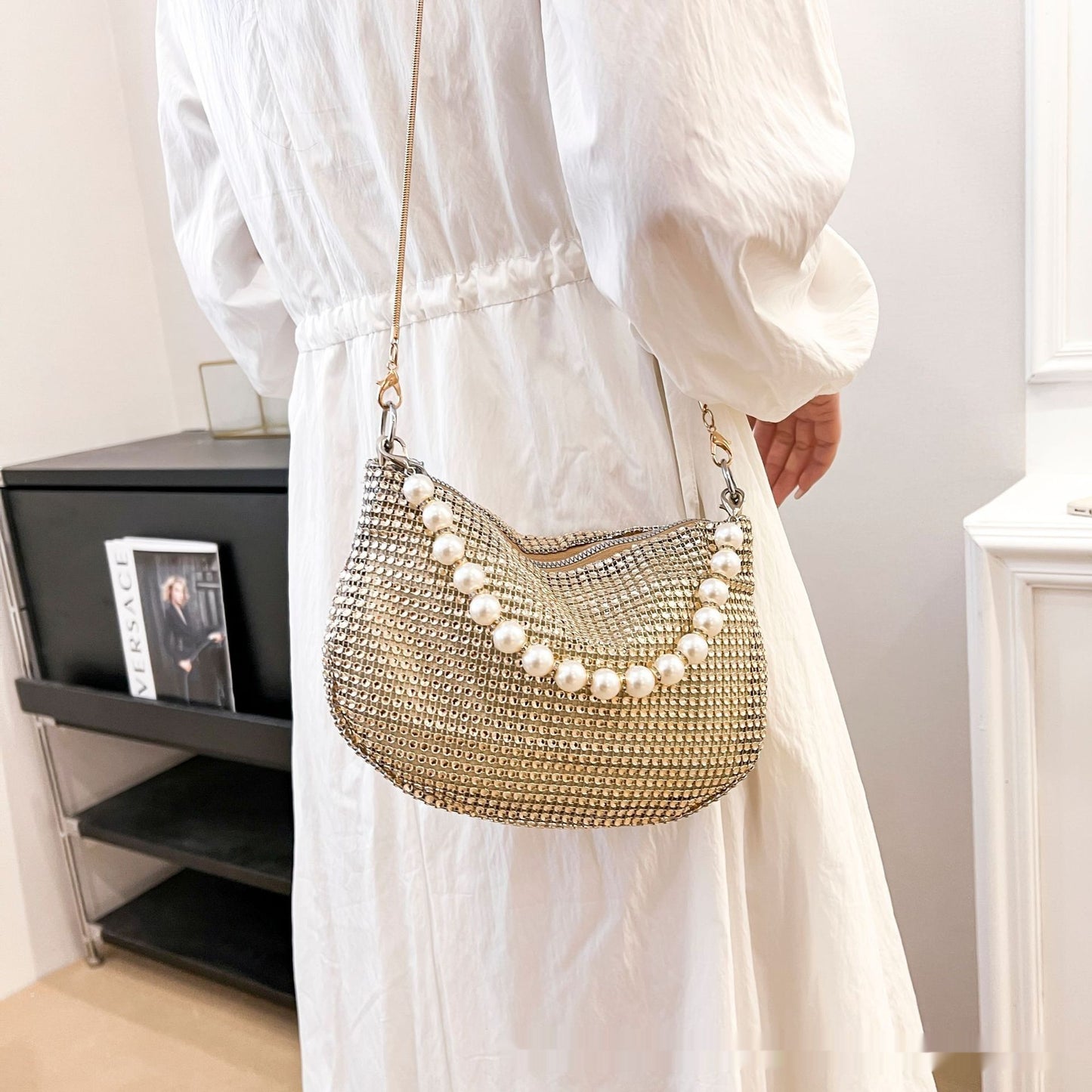 Buy this glittery pearl beaded bag online