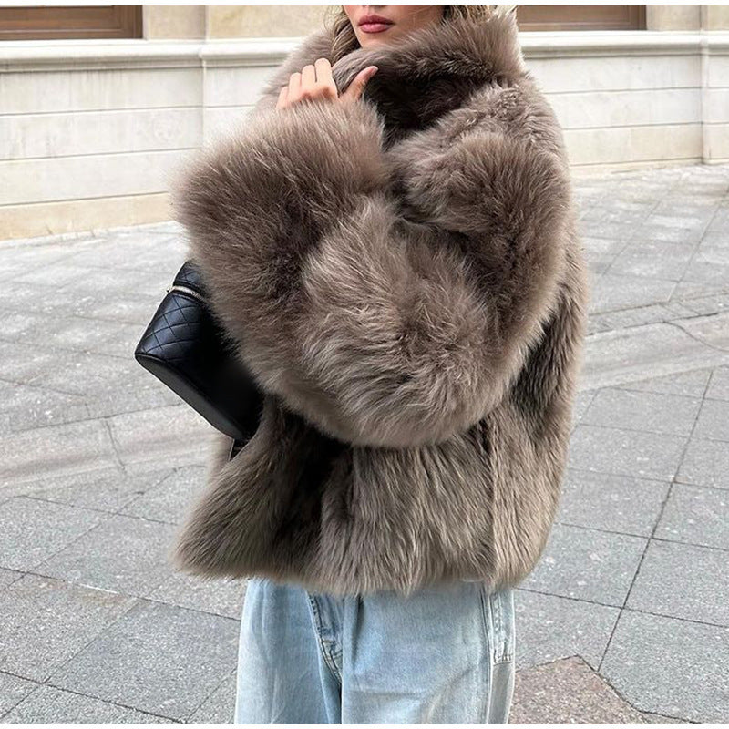 Trendy warm fur plush coat.