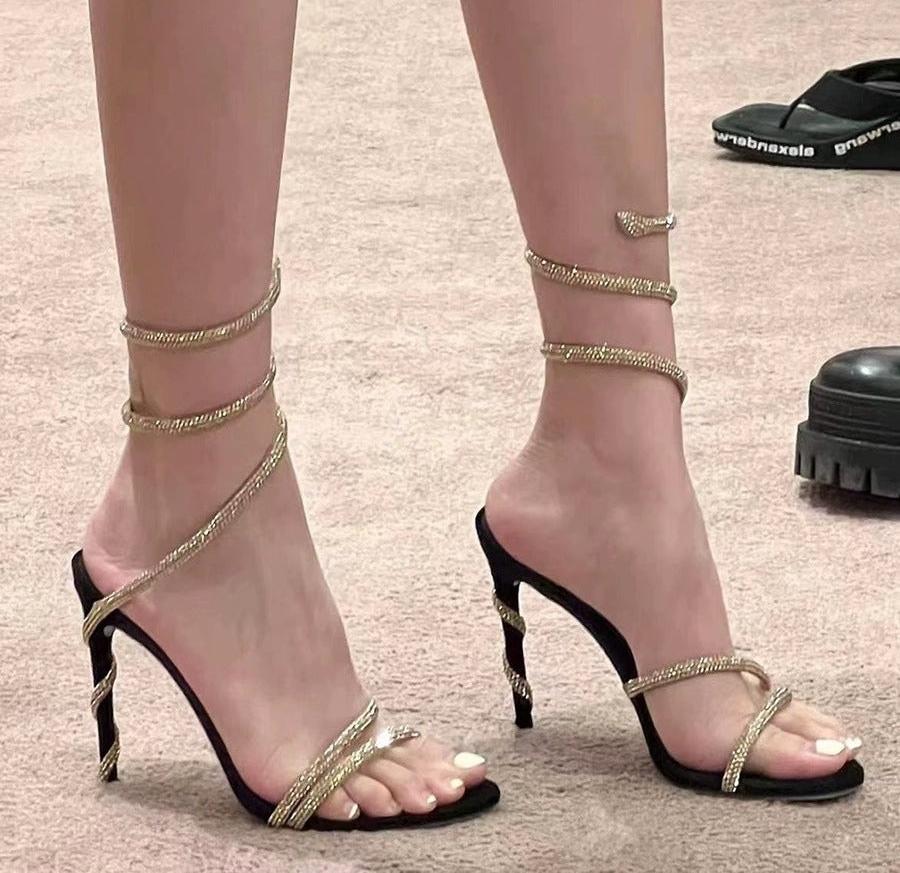 Buy luxe gold strap heels online