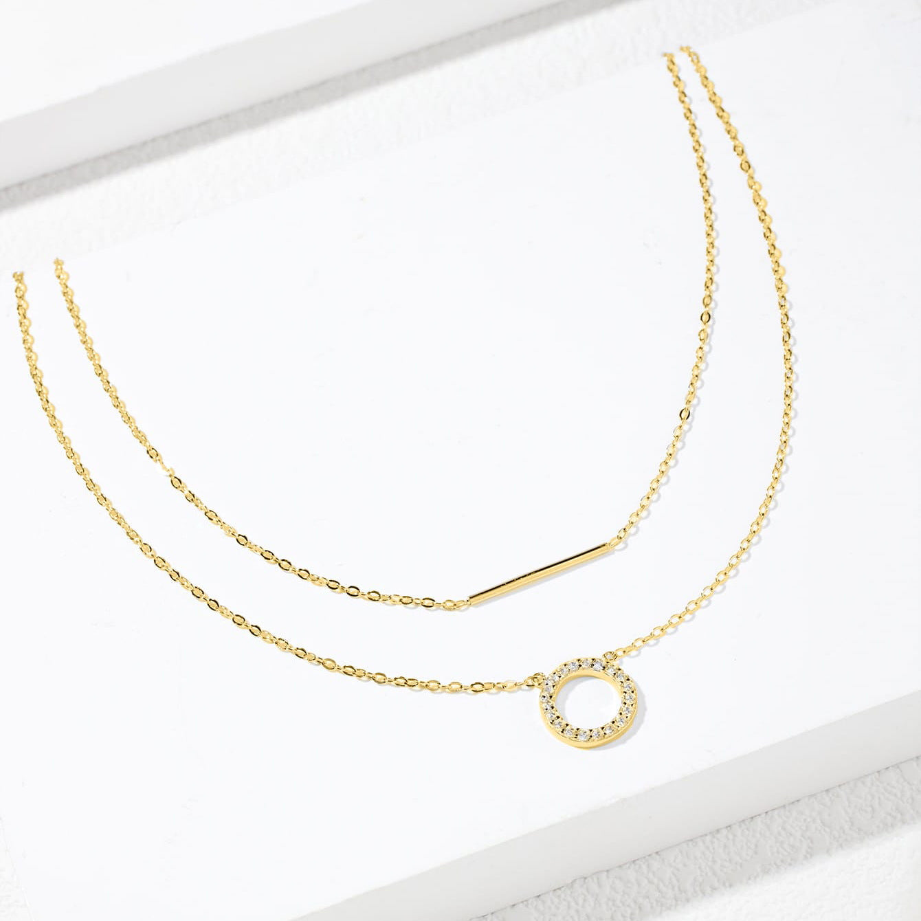  Zirconia Double-layer Necklace With Long Stick