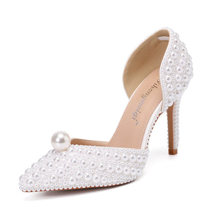 Luxurious white pearl wedding high heels online shop