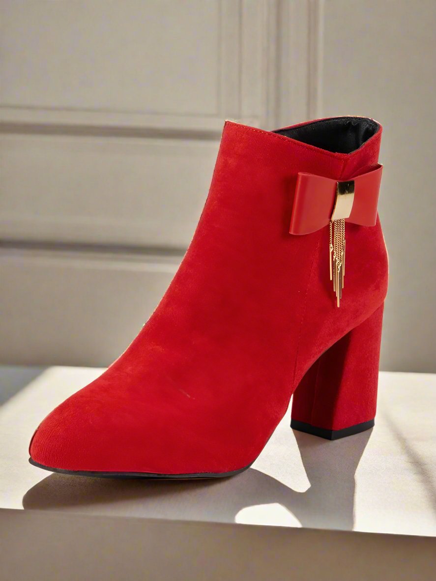 Buy red bow heeled boot