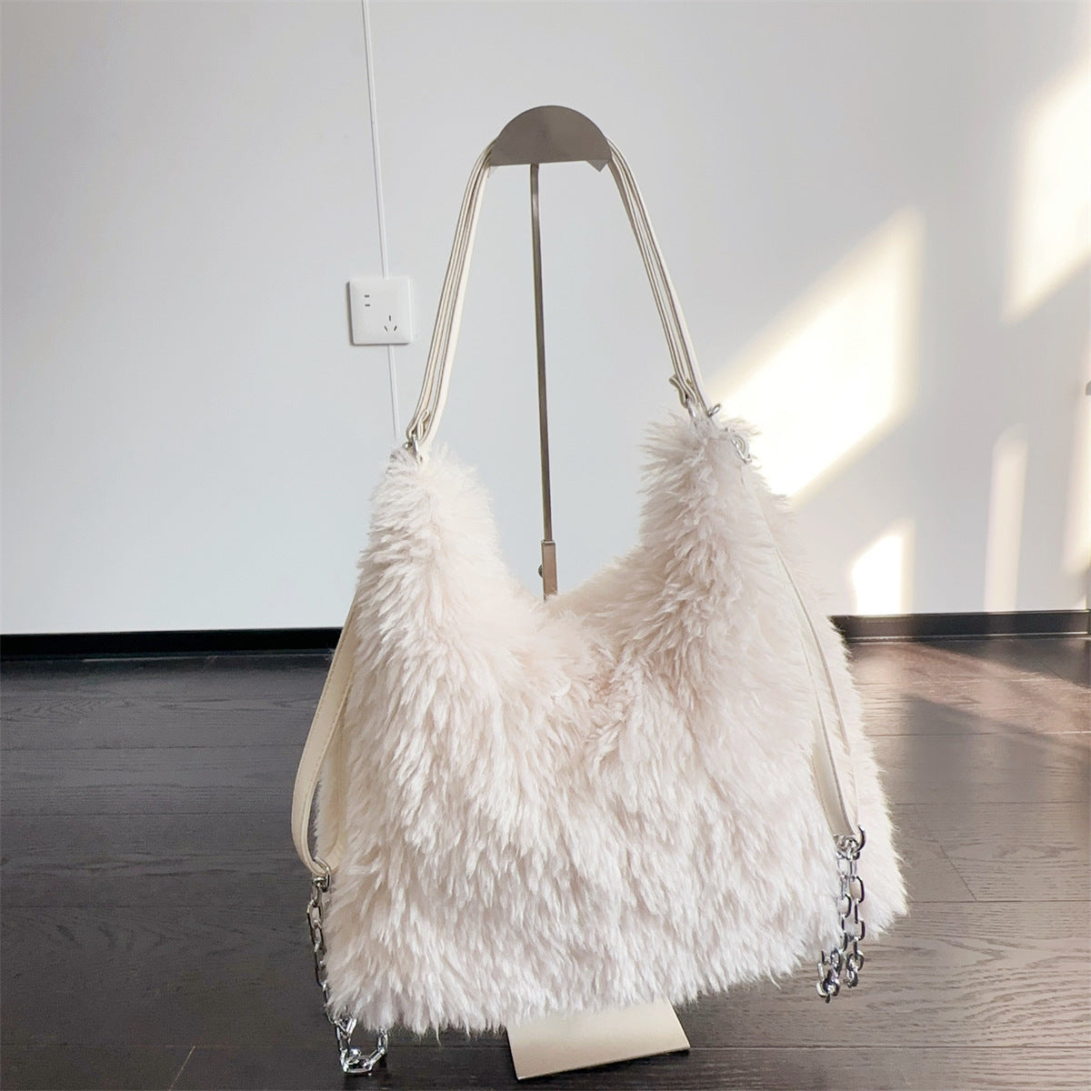 Shop stylish white fur bag for university girls