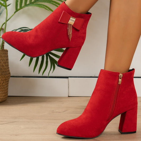 Buy red bow heeled boot