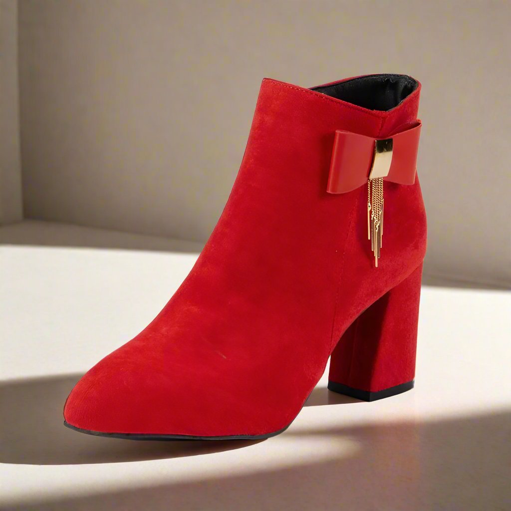 Buy red bow heeled boot