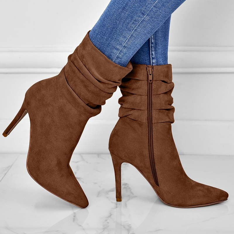 Suede-Pointed High Heels Boots