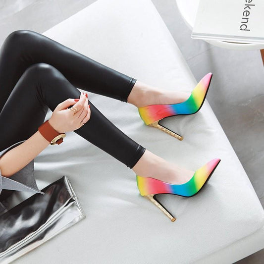 Rainbow Low-Top Pointed Toe Adhesive Shoes