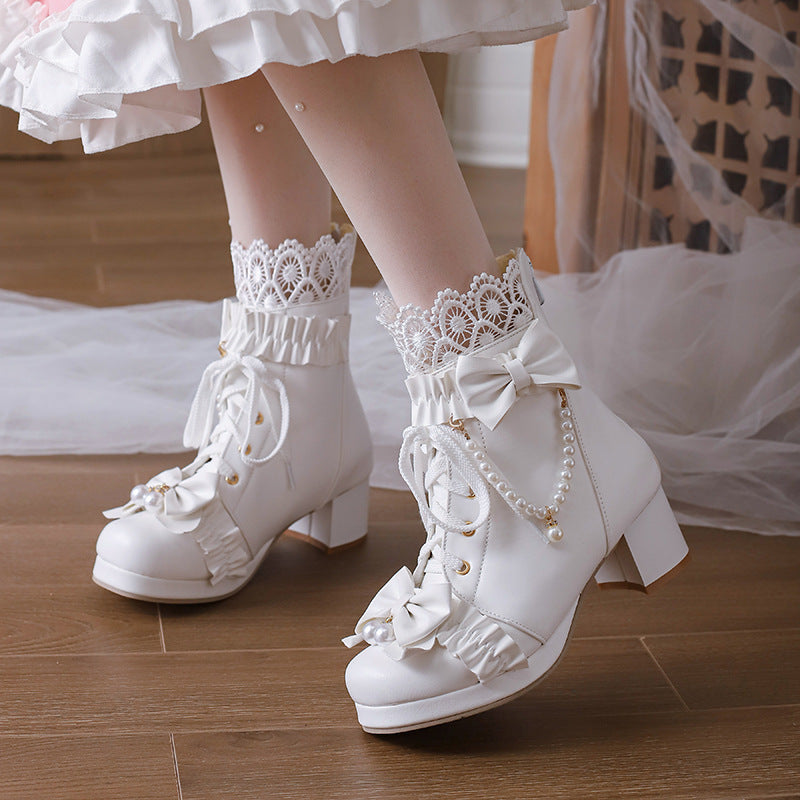 Elegant ankle boots with bow and beaded shop online