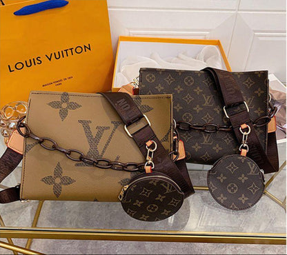 LV-Inspired tote crossbody bag with round pouch 