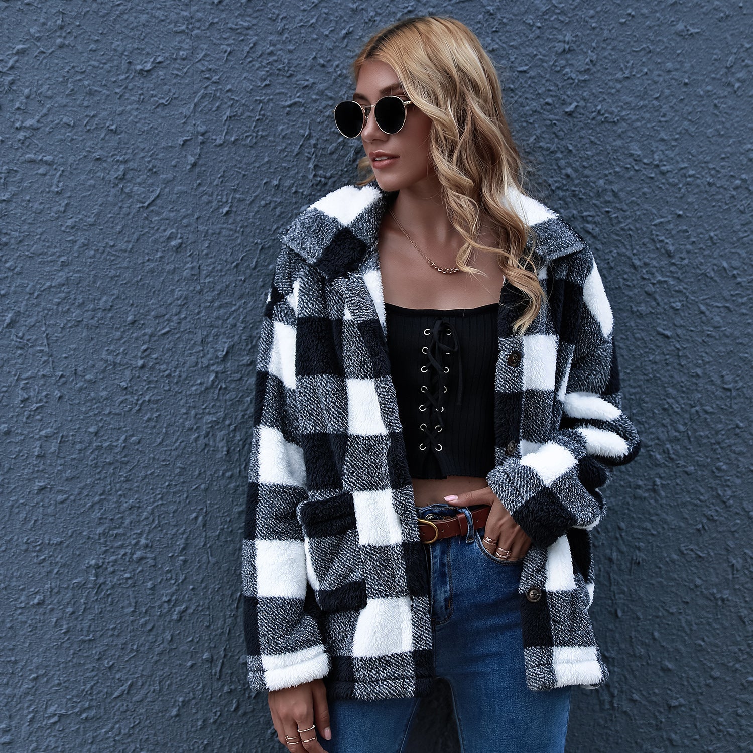 chic woolen plaid shawl coat online