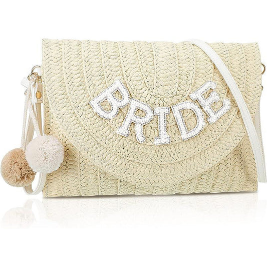 Elegant bridal straw shoulder bag