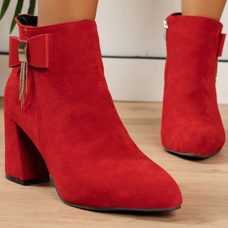 Buy red bow heeled boot