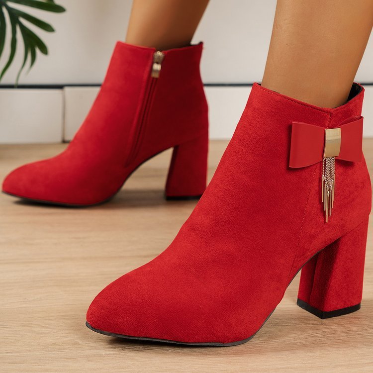 Buy red bow heeled boot