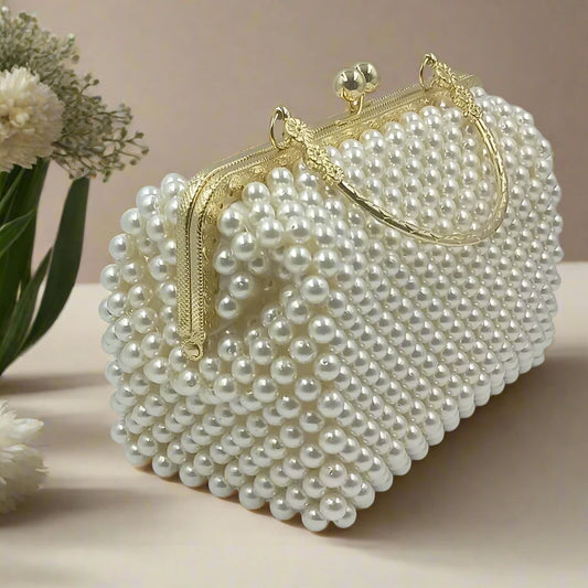 Handmade Ivory Pearl Beaded Bag 