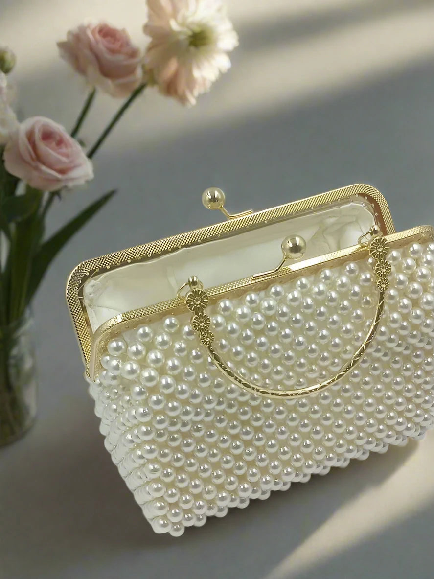 Buy Handmade Ivory Pearl Beaded Bag 