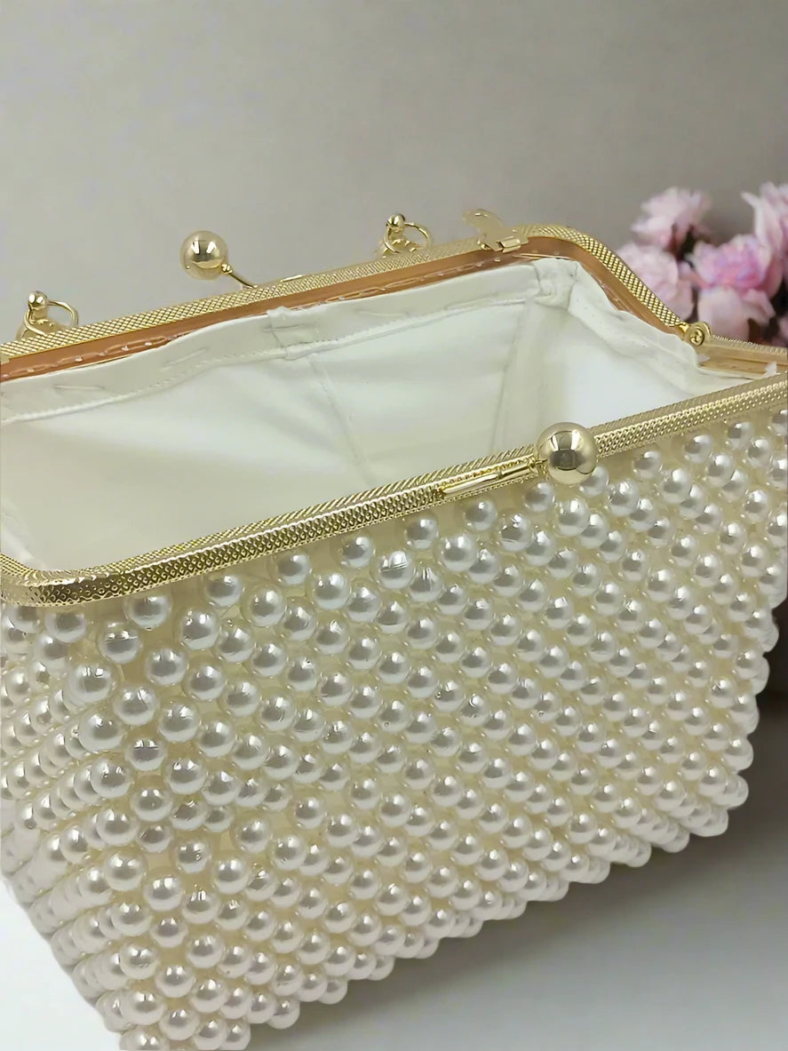 Handmade Ivory Pearl Beaded Bag 